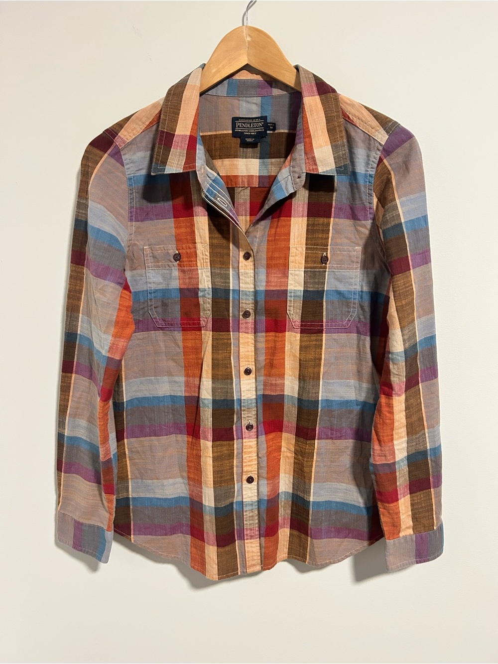 Pendleton Women's Multicolour Plaid Cotton Button Down Shirt Petite Medium